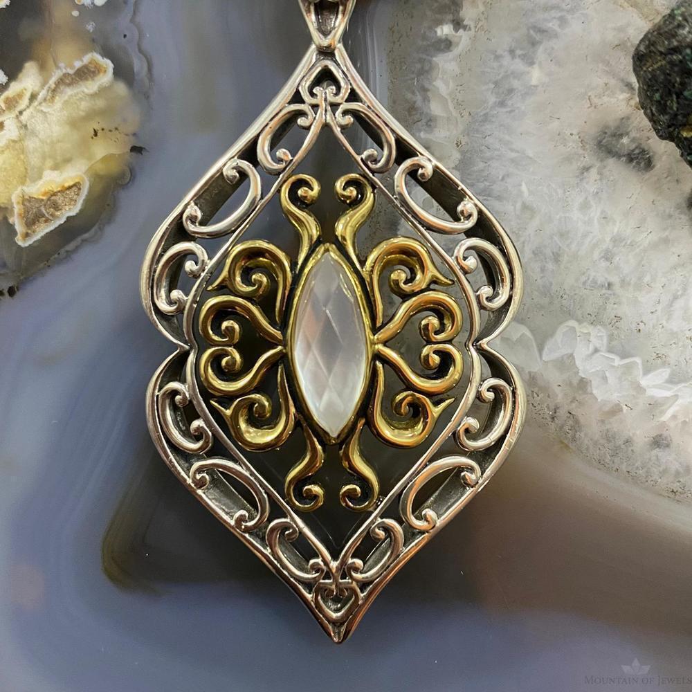 Carolyn Pollack Vintage Southwestern Style Sterling & Brass Moonstone Pendant - Picture 6 of 10